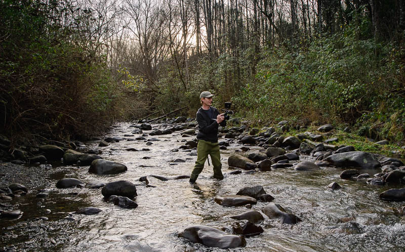 Storylight videographer filming from river
