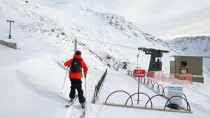ski patroller at Mt Cheeseman opening day 2025 Canterbury